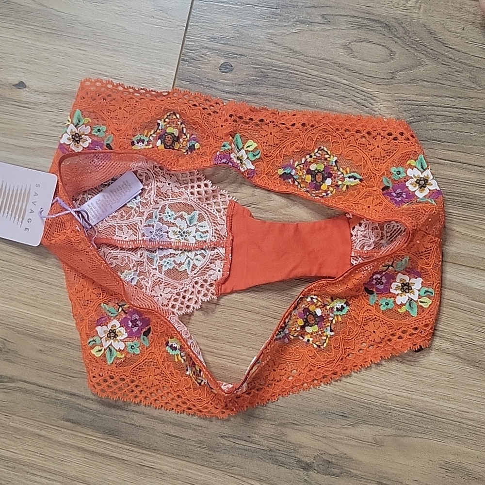 Savage X Fenty Dolled Up Sleep Cami Spiced Orange with Lace Cheeky - Picture 14 of 15